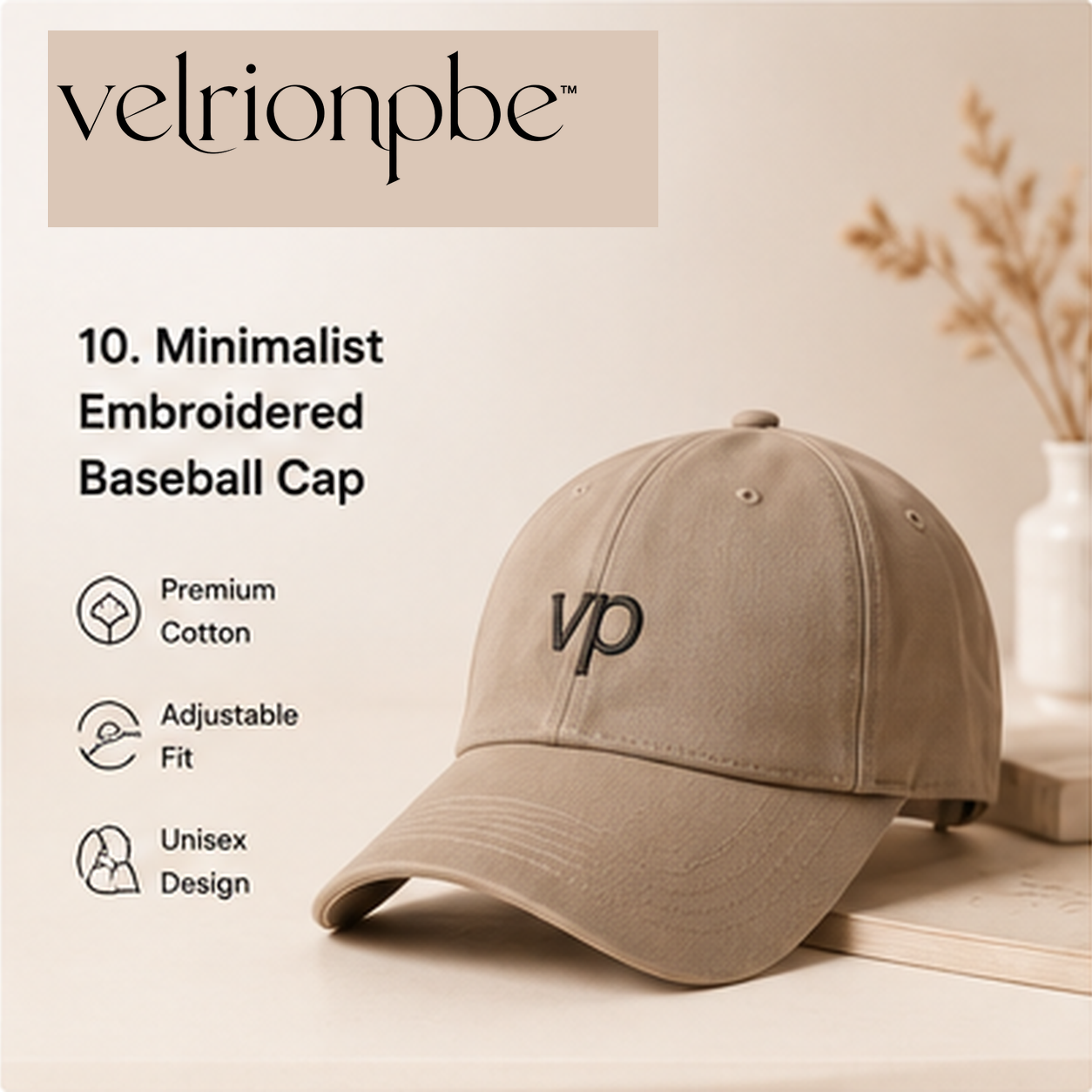 Minimalist Embroidered Baseball Cap, Premium Cotton Adjustable Unisex Everyday Hat
