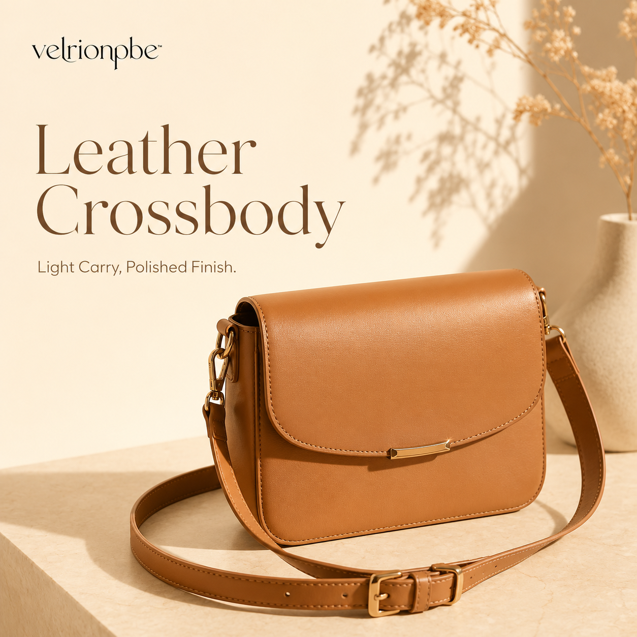 Minimal Leather Crossbody Bag, Adjustable Strap Flap Shoulder Purse for Everyday Travel