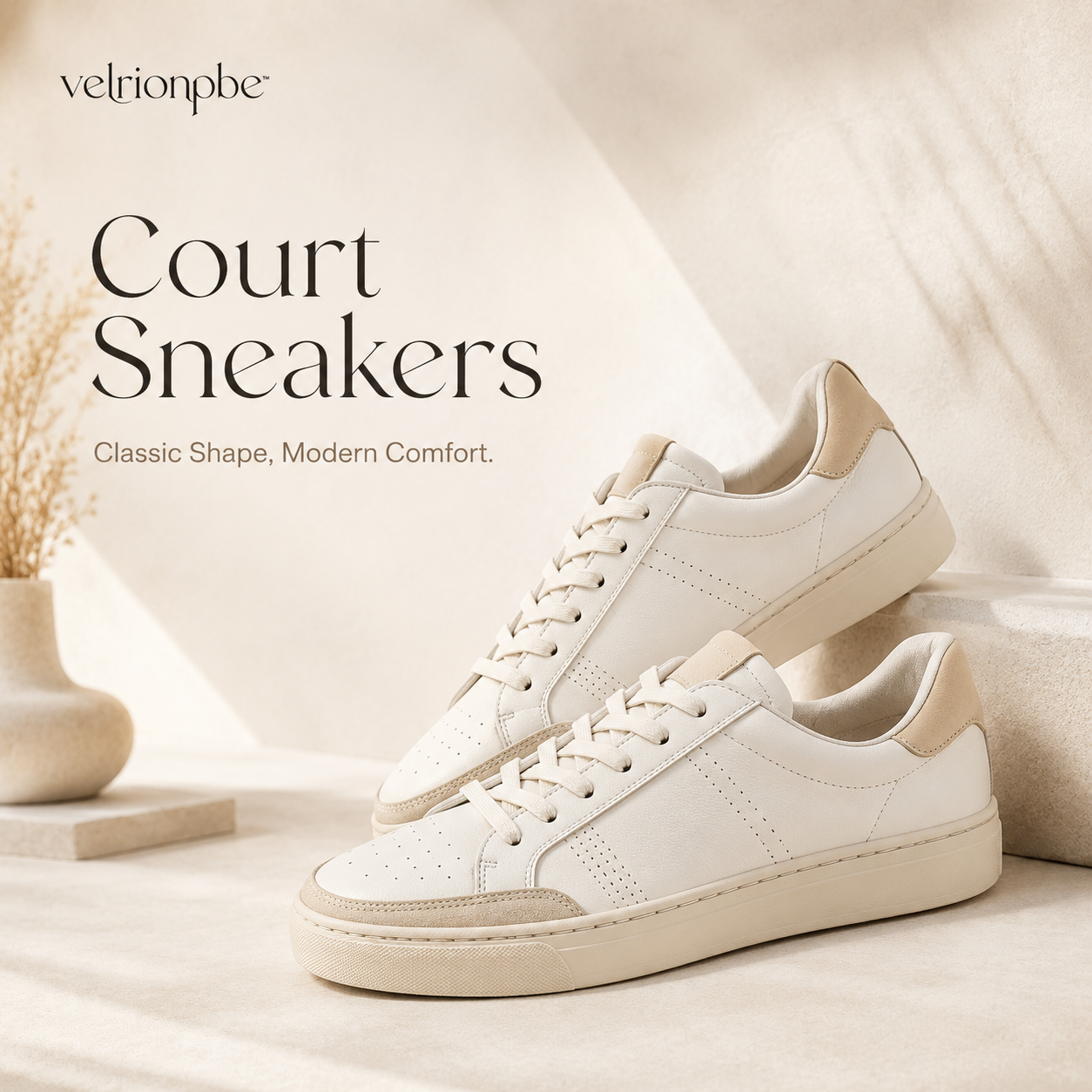 Classic Court Sneakers, Neutral Low-Top Lace-Up Walking Shoes for Everyday Casual Wear