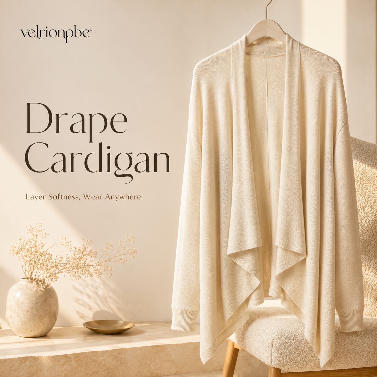 Women's Soft Drape Cardigan, Open-Front Lightweight Knit Layer for Work and Travel