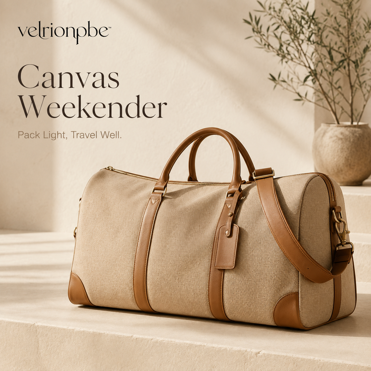 Canvas Weekender Duffel Bag, Carry-On Travel Tote with Leather-Look Trim and Shoulder Strap