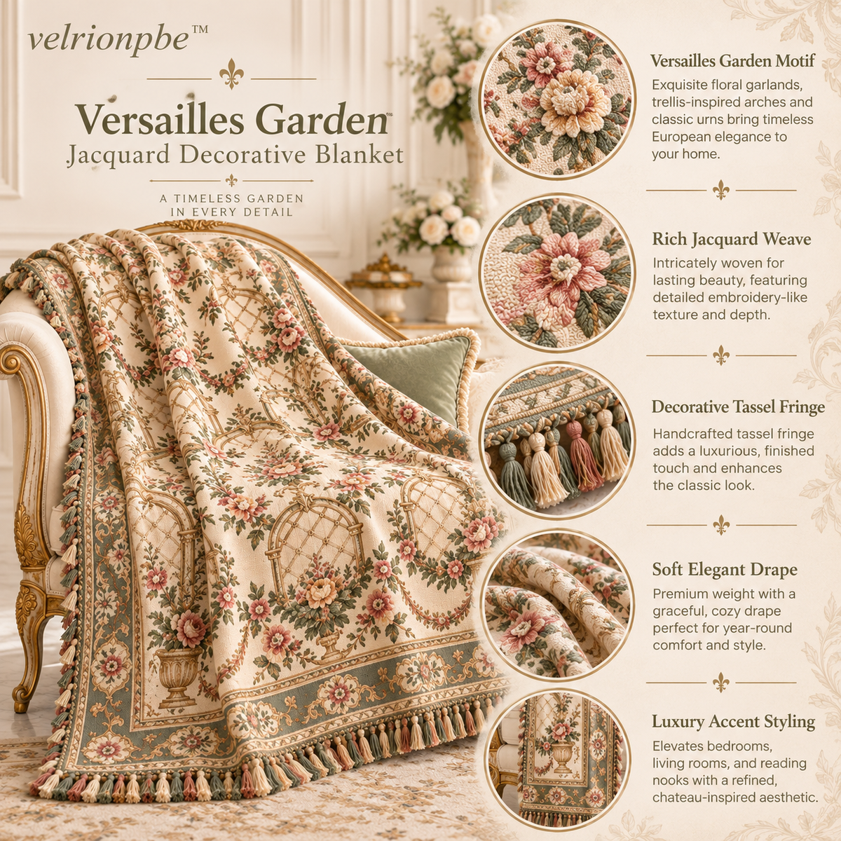 𝒗𝒆𝒍𝒓𝒊𝒐𝒏𝒑𝒃𝒆™ Versailles Garden Jacquard Decorative Blanket