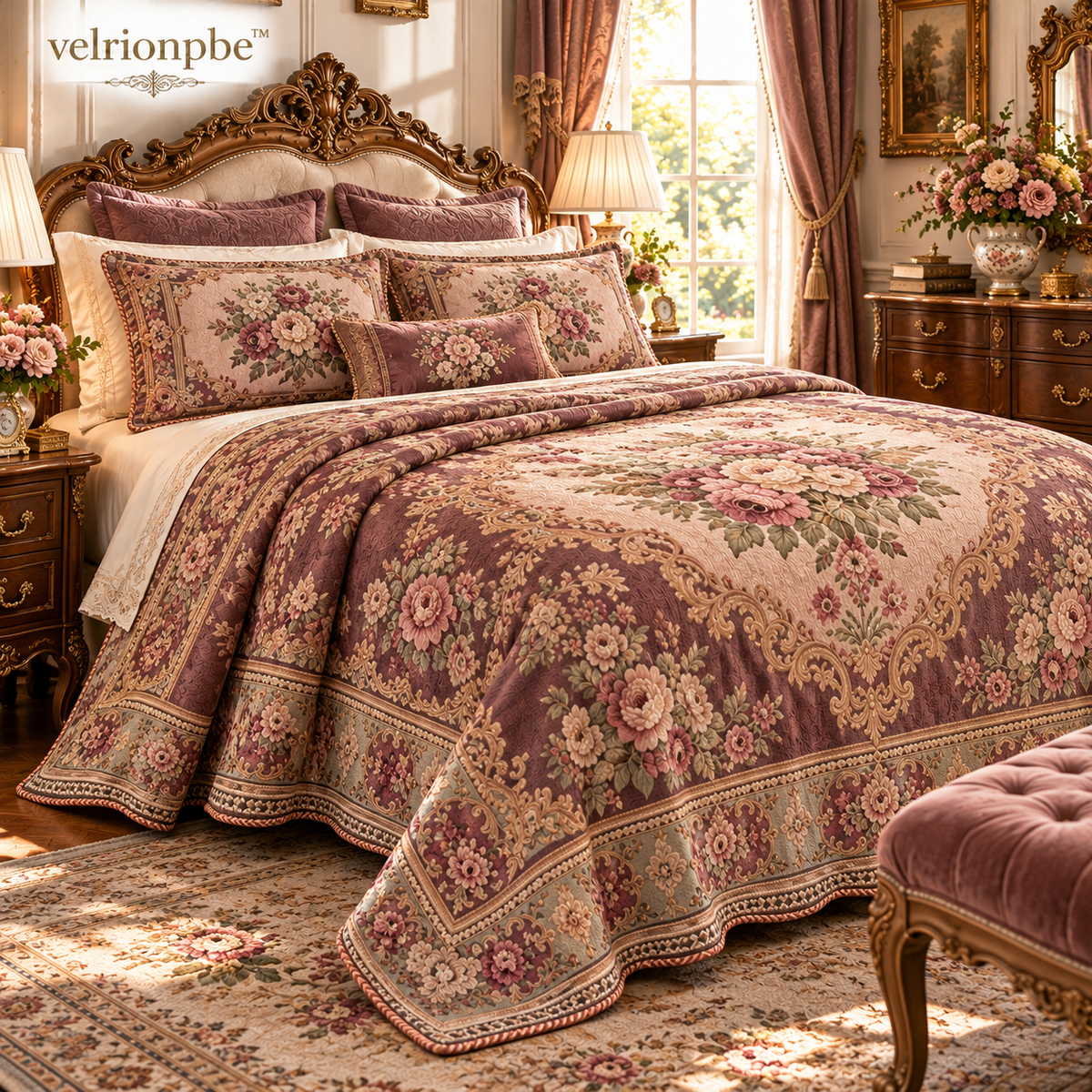 Victorian Heritage Floral Jacquard Bed Cover luxury bedding