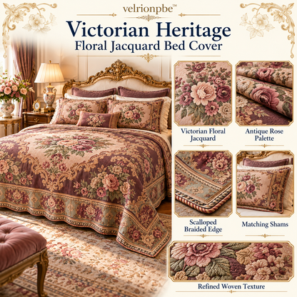 Victorian Heritage Floral Jacquard Bed Cover luxury bedding