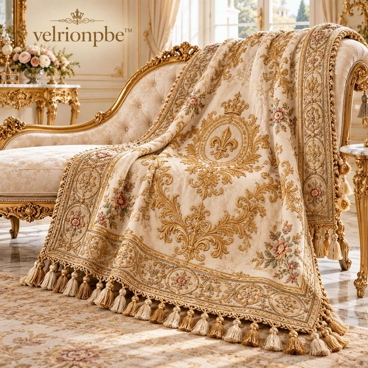 Antique Palace Gold Thread Embroidered Throw