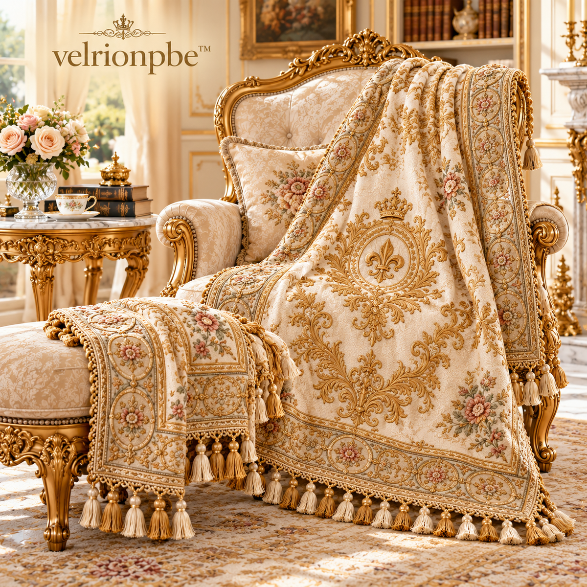 𝒗𝒆𝒍𝒓𝒊𝒐𝒏𝒑𝒃𝒆™ Antique Palace Gold Thread Embroidered Throw