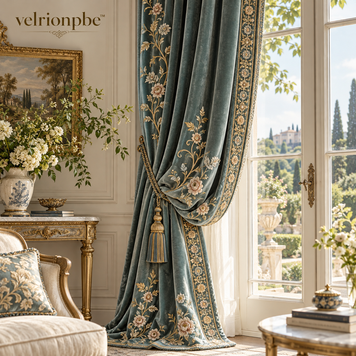 𝒗𝒆𝒍𝒓𝒊𝒐𝒏𝒑𝒃𝒆™ Imperial Garden Velvet Window Drapery Panel