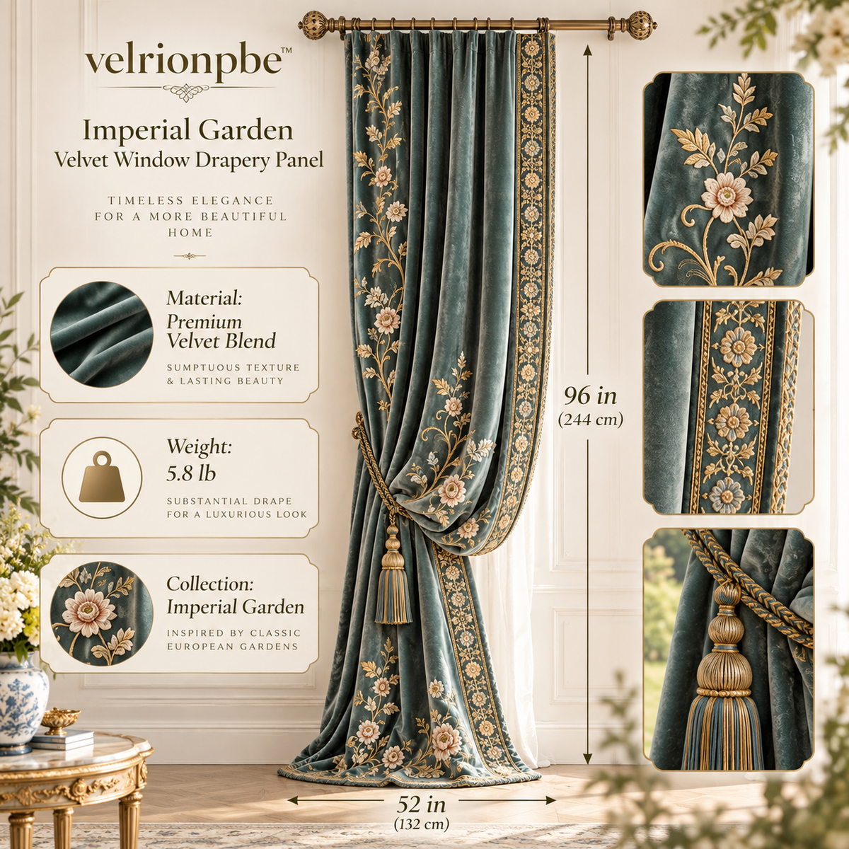 𝒗𝒆𝒍𝒓𝒊𝒐𝒏𝒑𝒃𝒆™ Imperial Garden Velvet Window Drapery Panel