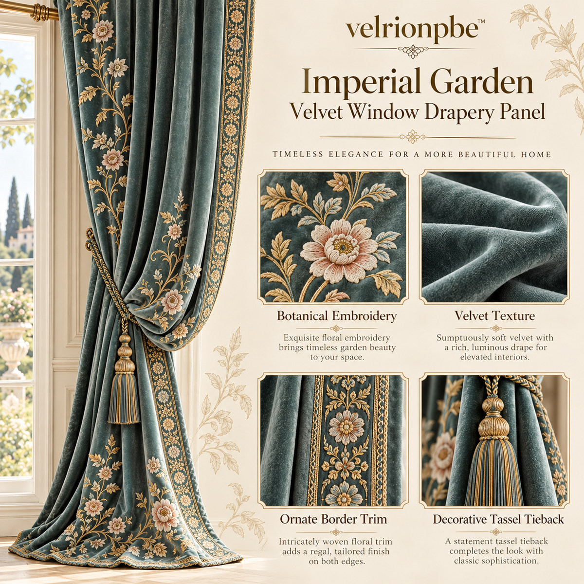 𝒗𝒆𝒍𝒓𝒊𝒐𝒏𝒑𝒃𝒆™ Imperial Garden Velvet Window Drapery Panel