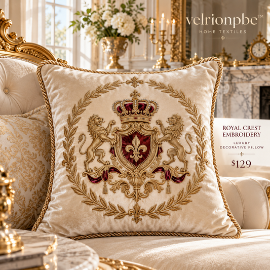 𝒗𝒆𝒍𝒓𝒊𝒐𝒏𝒑𝒃𝒆™ Royal Crest Embroidery Luxury Decorative Pillow