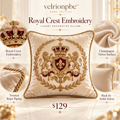 𝒗𝒆𝒍𝒓𝒊𝒐𝒏𝒑𝒃𝒆™ Royal Crest Embroidery Luxury Decorative Pillow