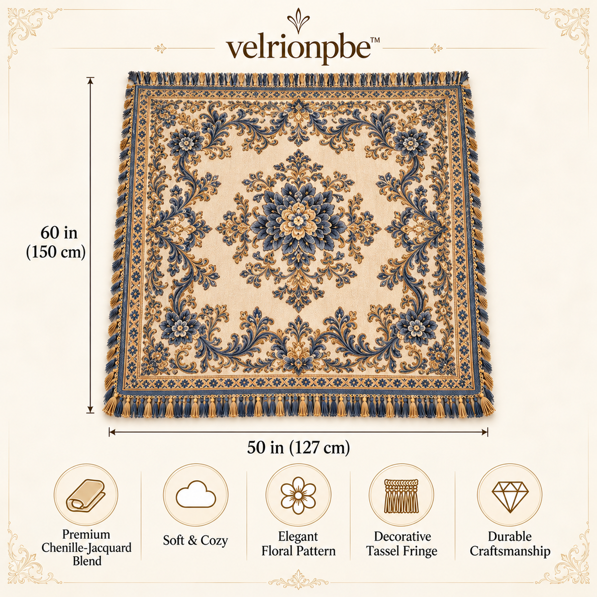 𝒗𝒆𝒍𝒓𝒊𝒐𝒏𝒑𝒃𝒆™ Baroque Floral Heritage Sofa Throw Blanket