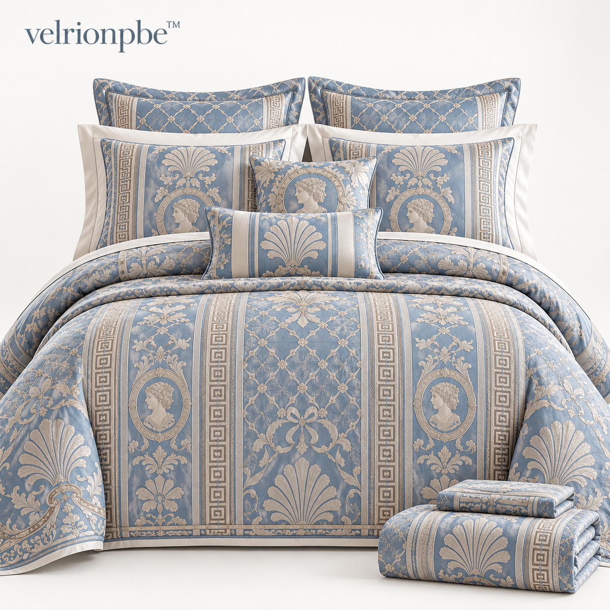 𝒗𝒆𝒍𝒓𝒊𝒐𝒏𝒑𝒃𝒆™ Versailles Blue Palace Jacquard Bed Textile