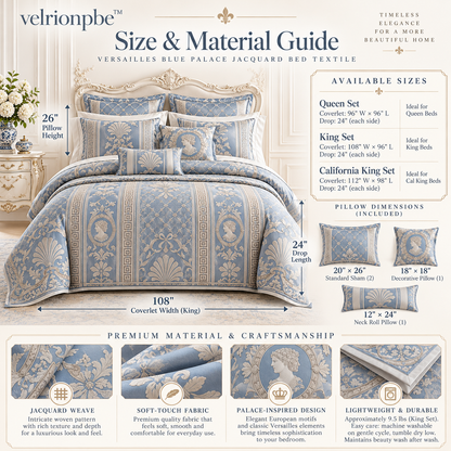 𝒗𝒆𝒍𝒓𝒊𝒐𝒏𝒑𝒃𝒆™ Versailles Blue Palace Jacquard Bed Textile