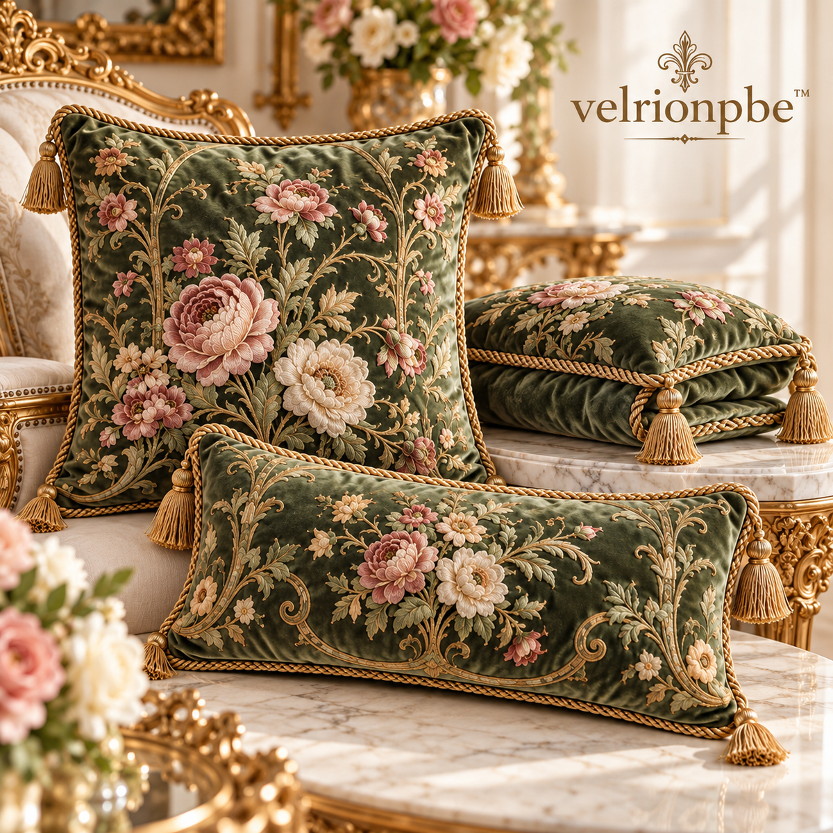 𝒗𝒆𝒍𝒓𝒊𝒐𝒏𝒑𝒃𝒆™ Royal Manor Botanical Velvet Cushion Collection