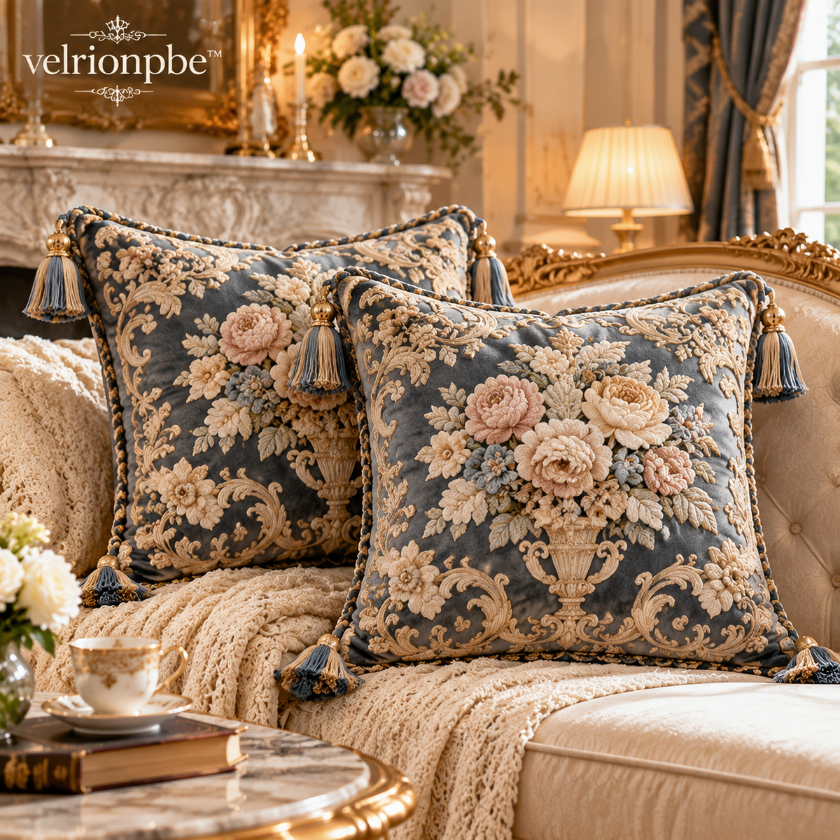 velrionpbe Château Lumière Luxury Velvet Pillow Set
