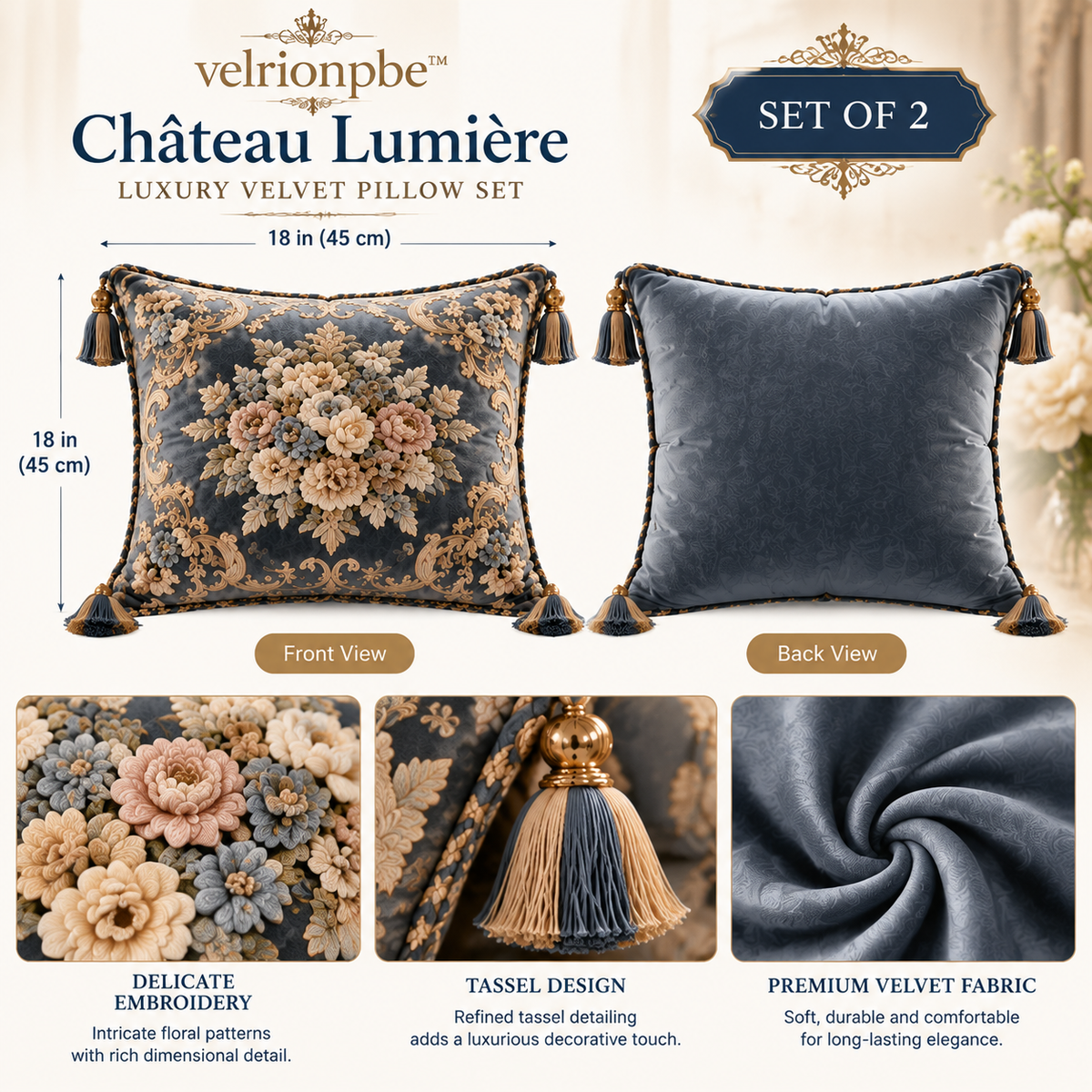 velrionpbe Château Lumière Luxury Velvet Pillow Set
